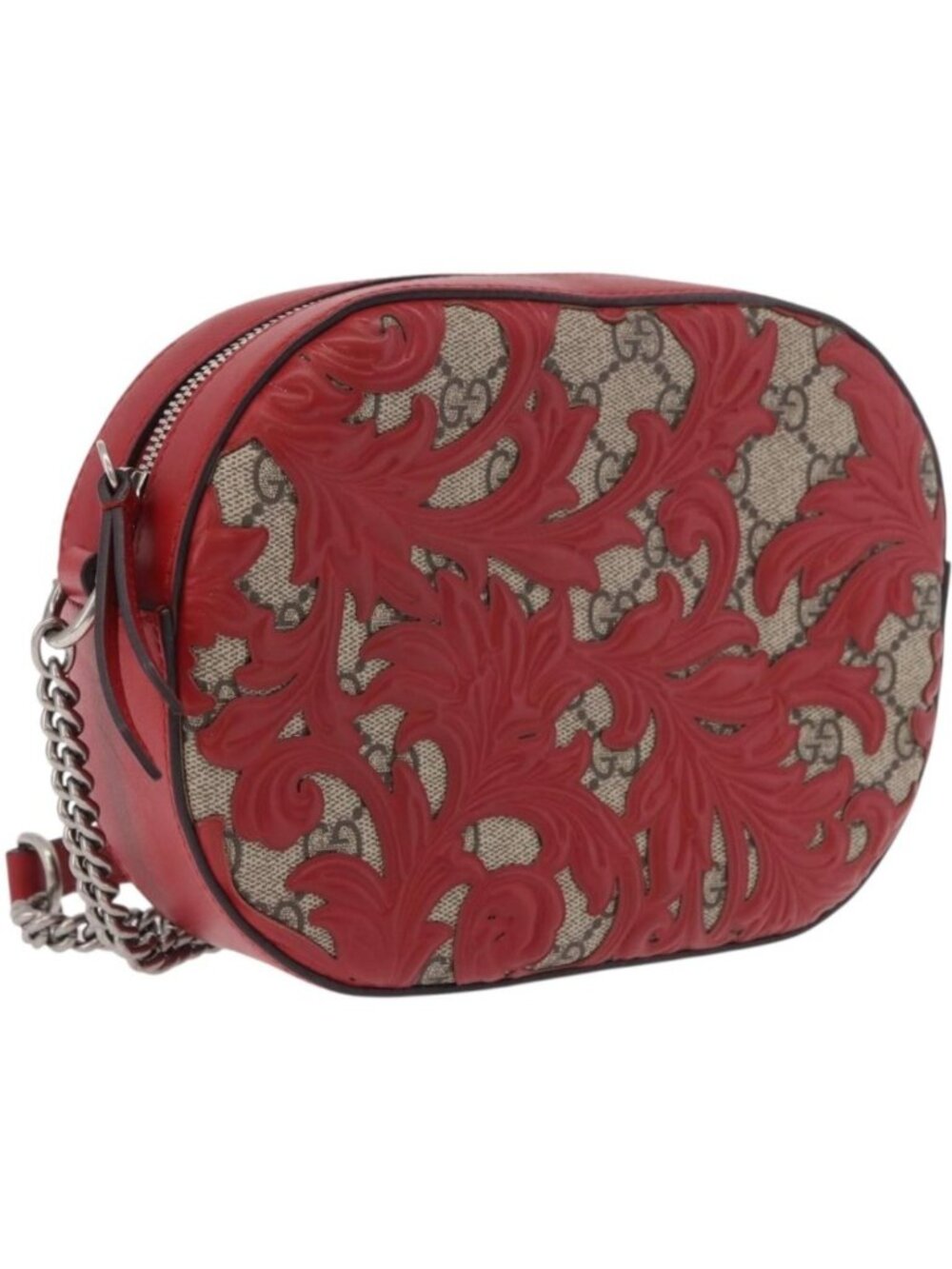 GUCCI GG Supreme Chain Shoulder Bag PVC Red Silver 409535